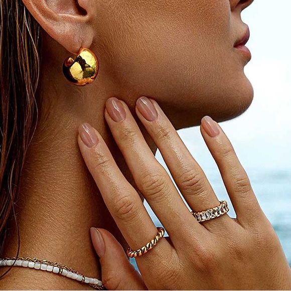 Gold Drop Earrings*Lightweight Earrings*High Gloss Design*Waterproof Sweatproof - Picture 2 of 4